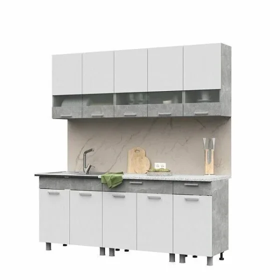 Кухня «Денвер» ЛДСП 2 м (Ателье светлый/Белый) 200х60х216